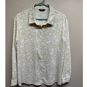 DOKOTQO Women's Beige Floral Print Button Down Long‎ Sleeve Shirt Size Large